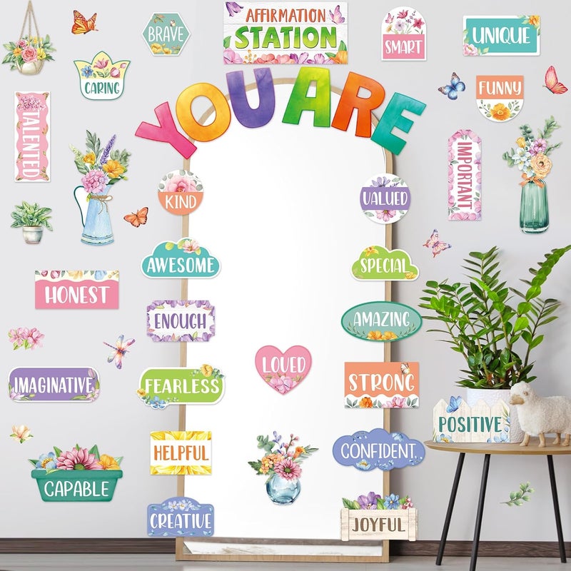 Weekgrat 45pcs Spring Bulletin Board Set Motivational Posters Classroom Mirror Growth Mindset Decor Positive Affirmations Accents Flower Cutouts for School Office Home Teacher Wall - Image 5
